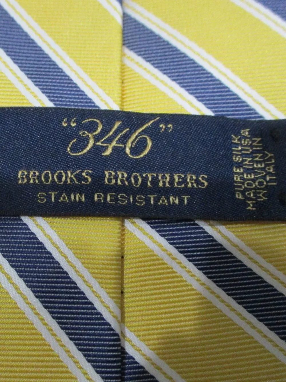 Brooks Brothers 346 Pure Silk Tie Preppy Yellow / Blue Stripe